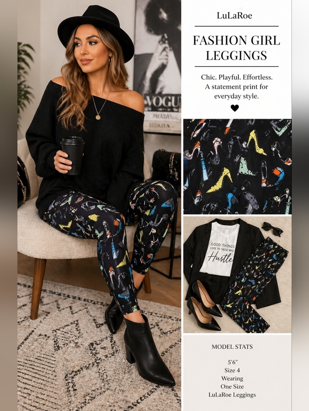 LuLaRoe Black Heels Lipstick Print Leggings One Size Fashion Graphic Print